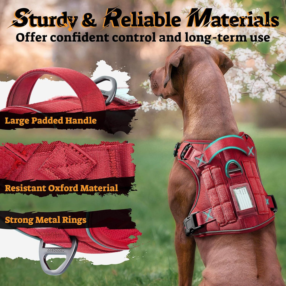 rabbitgoo Dog Harness for Large Dogs No Pull, Tactical Service Pet Vest with Molle and Control