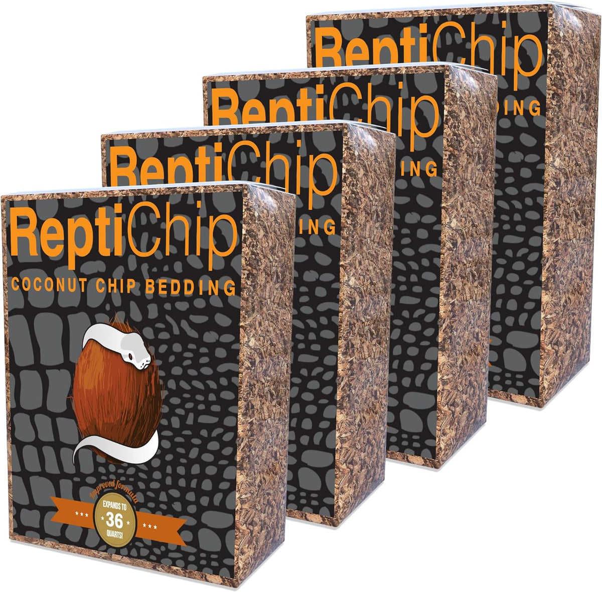 ReptiChip Reptile Bedding Loose Coconut Chip 36 Quart 4 Pack Coco Husk Substrate Mulch for Snake