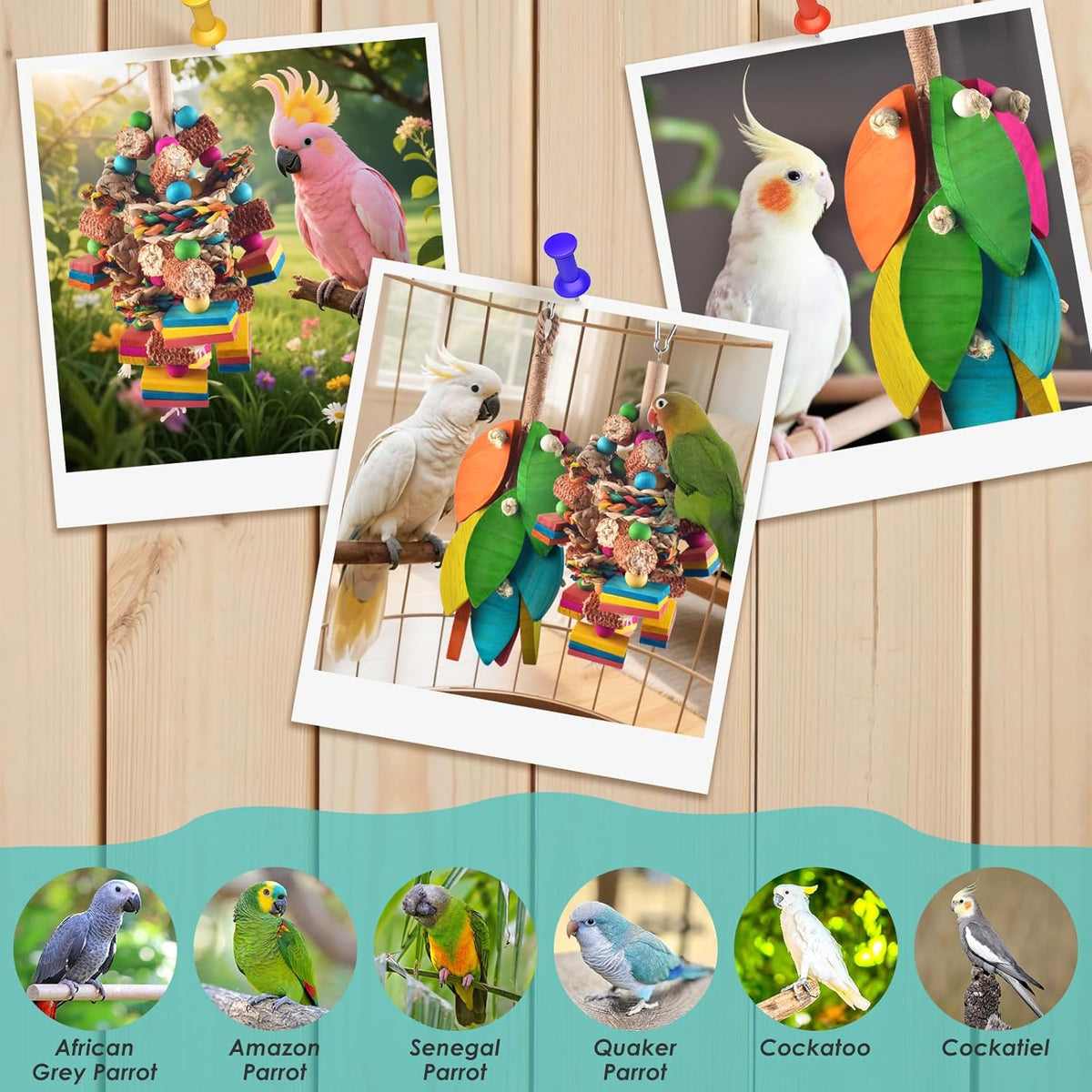 2 Pcs Large Bird Toys, Natural Corn Cob Parrot Chew Toy, Multicolored Leaf-Shaped Chewing Wood