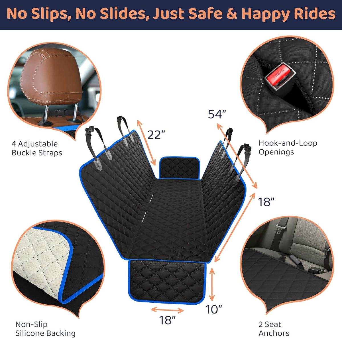 Dog Car Seat Cover for Back Seat, Waterproof Hammock for Car, SUV & Truck, Non-Slip Backseat Cover