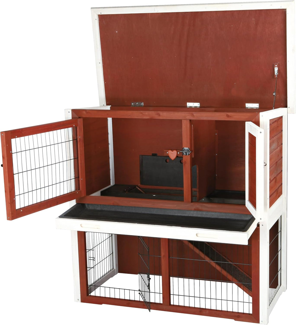 TRIXIE natura Outdoor Rabbit Hutch with Run - 2-Story Rabbit Cage with Non-Slip Ramp - Medium