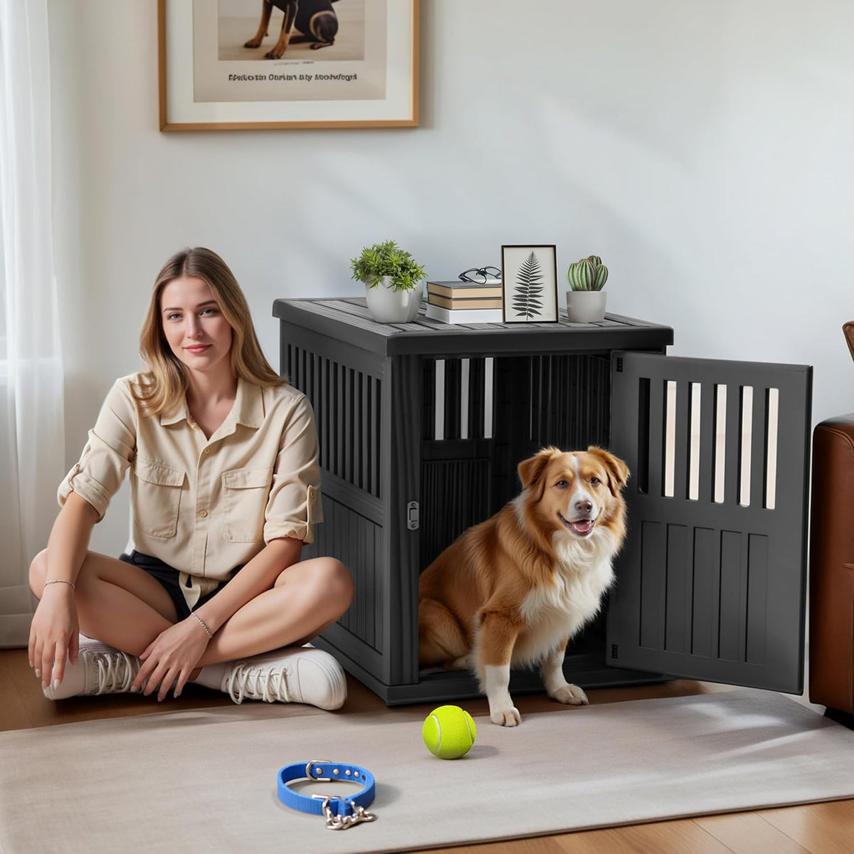 Dog House - Resin Outdoor Dog Kennel with Ventilated Design, Waterproof Dog Bed Shelter for