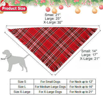 ADOGGYGO Christmas Dog Bandanas with Tassels Edges, Stylish Red Plaid Xmas Scarf, Multiple Sizes
