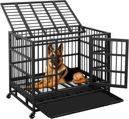 JY QAQA 38 Inch Heavy Duty Indestructible Dog Crate Double Doors Escape Proof Cage Kennel,Enhanced
