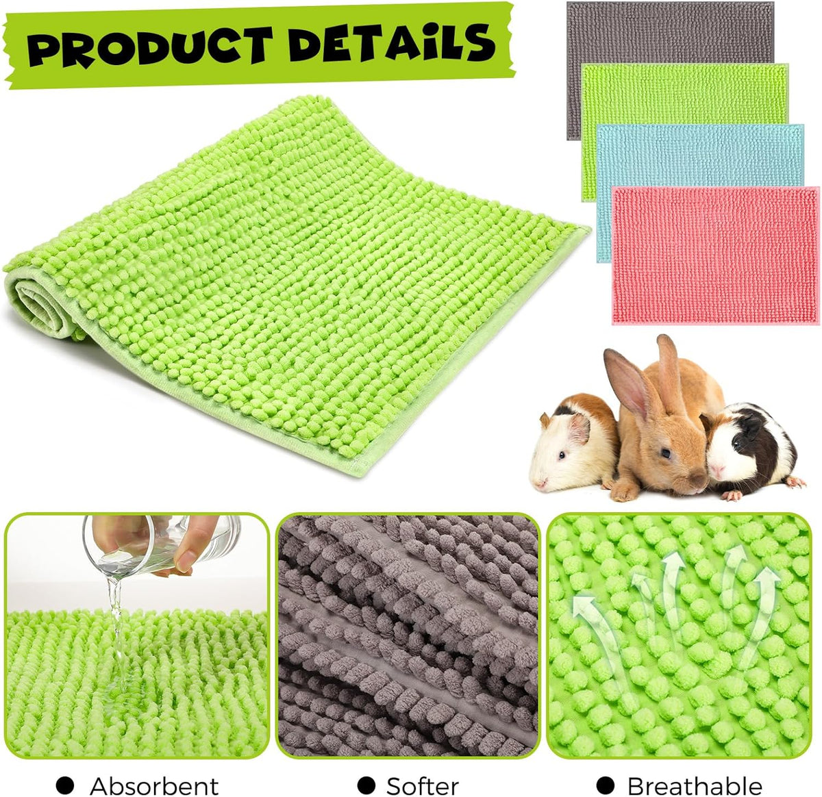 Barydat 8 Pcs Guinea Pig Cage Liner for Guinea Pig Cage Bedding Reusable Rabbit Mat Pad Washable