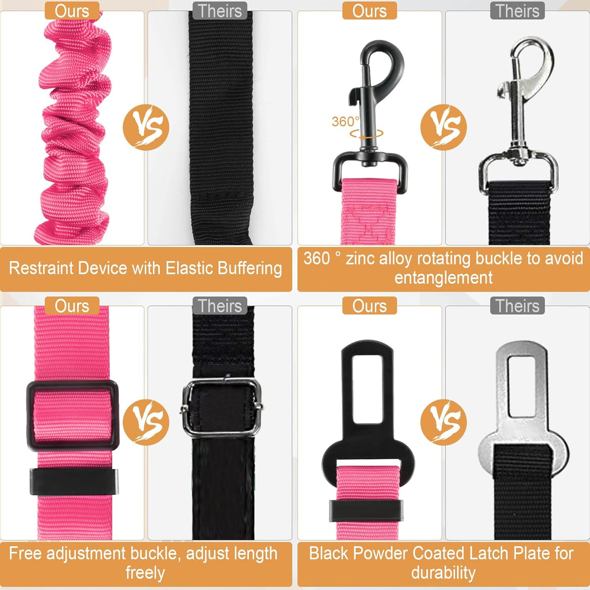 LivTee Dog Seat Belt for Car, Retractable Pet Safety Harness, Adjustable Nylon Dog Seatbelt Leash