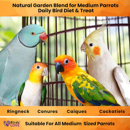 Birds LOVE All Natural Garden Blend Bird Food for Medium Birds - Cockatiels, Green Cheek Conures