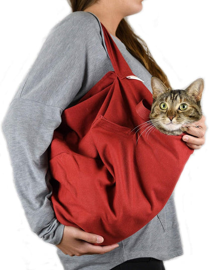 Cozy Comfort Carrier - Small Soft Red Cat Carrier and Cat Restraint Bag for Nail Trimming, Vet