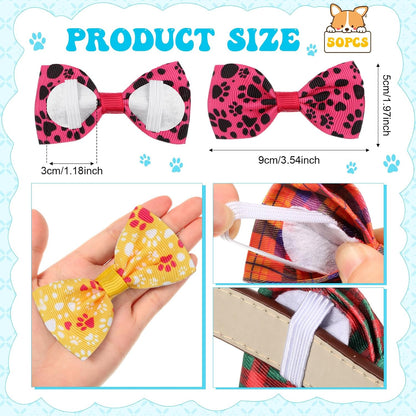 Reginary 50 Pieces Dog Bow Ties Pet Collar Bow Puppy Collar Attachment with Rubber Bands for Small