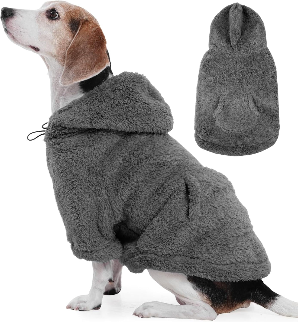 IDOMIK Fuzzy Dog Sweater with Adjustable Hood, Warm Fleece Dog Sweater Hoodie with Harness Hole &