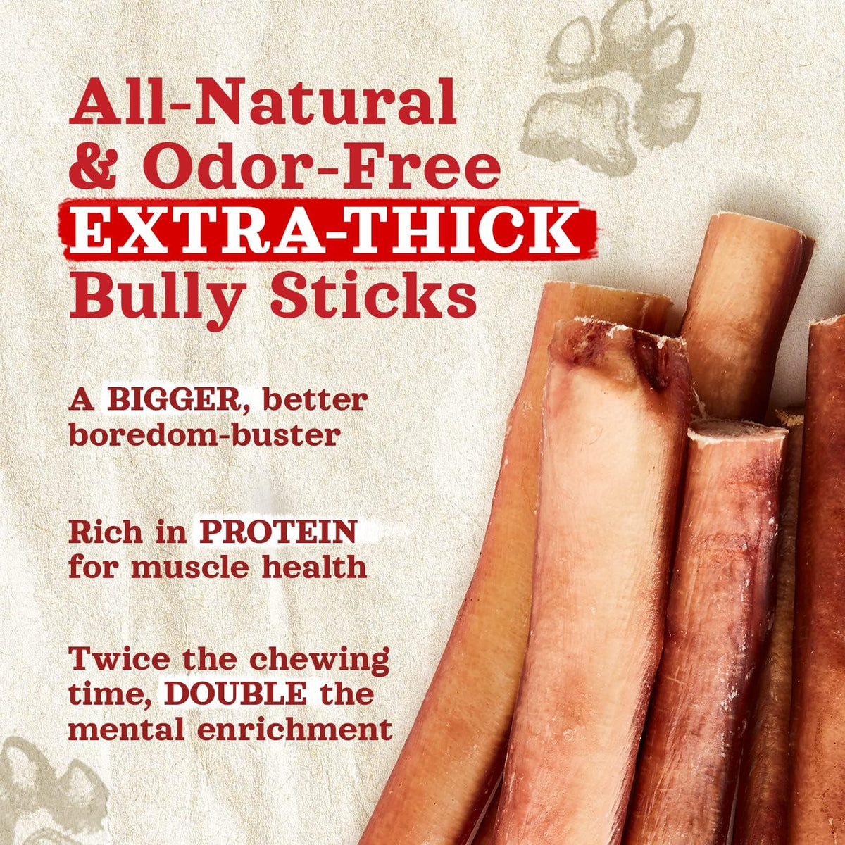 Natural Farm Odor-Free Thick Bully Sticks (6”, 5-Pack) All-Natural Long-Lasting Dog Chews, 100%