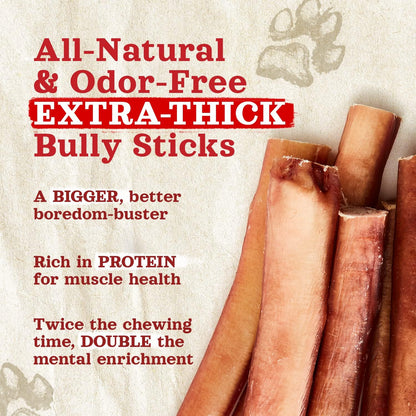 Natural Farm Odor-Free Thick Bully Sticks (6”, 5-Pack) All-Natural Long-Lasting Dog Chews, 100%
