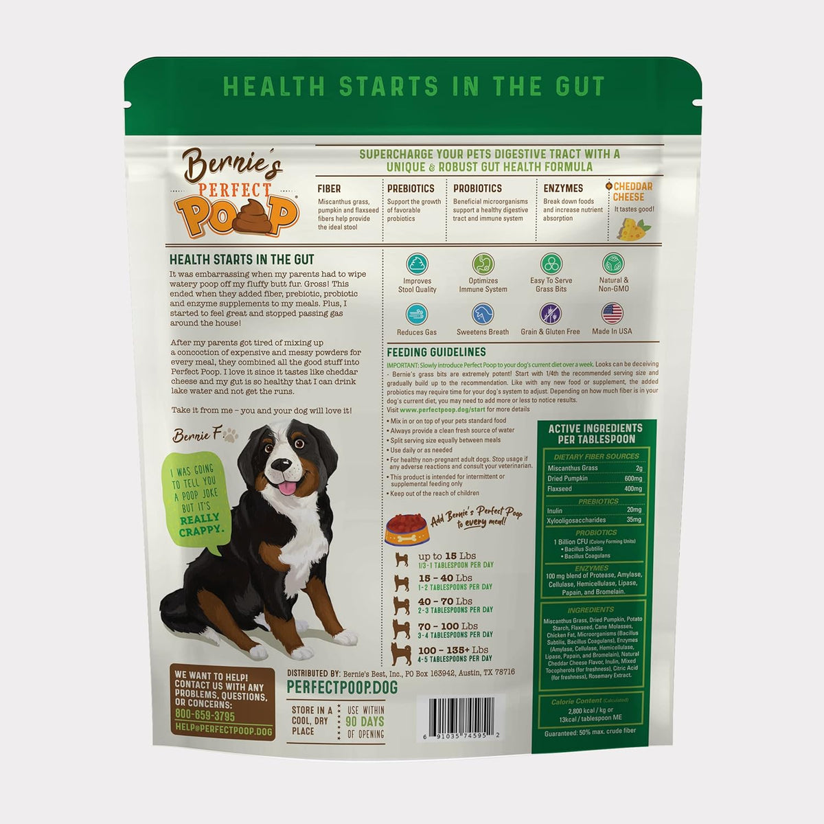 Perfect Poop Digestion & General Health Supplement for Dogs: Fiber, Prebiotics, Probiotics &