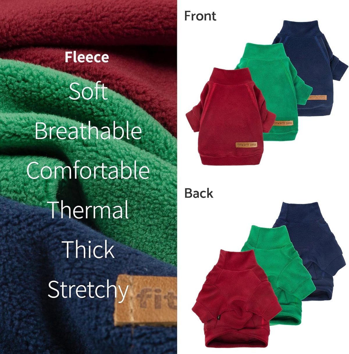 Fitwarm 3 Pack Classic Fleece Dog Sweater, Christmas Dog Winter Clothes for Small Dogs Boy Girl