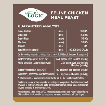 Nature's Logic Feline Chicken Meal Feast Cat Food - High-Protein Dry Food for Cats, 100% Natural