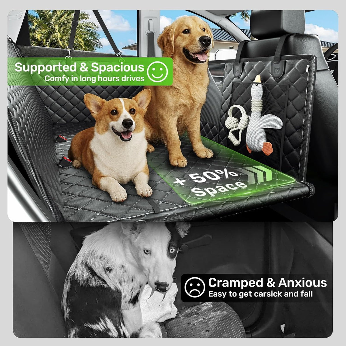 Zanch 2025 Upgraded Dog Car Seat Cover, 400 lbs Heavy Duty Hard Bottom, Waterproof & Anti-Scratch