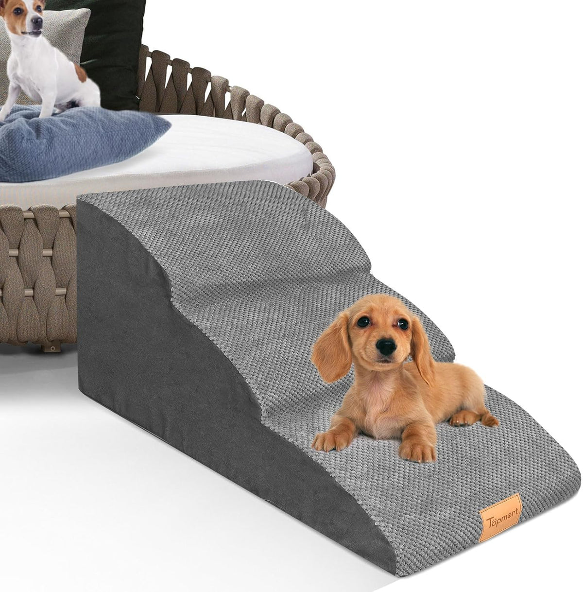 Topmart High Density Extended Foam Dog Ramp&Steps 3 Tiers,15.7" High,Non-Slip Dog Stairs with