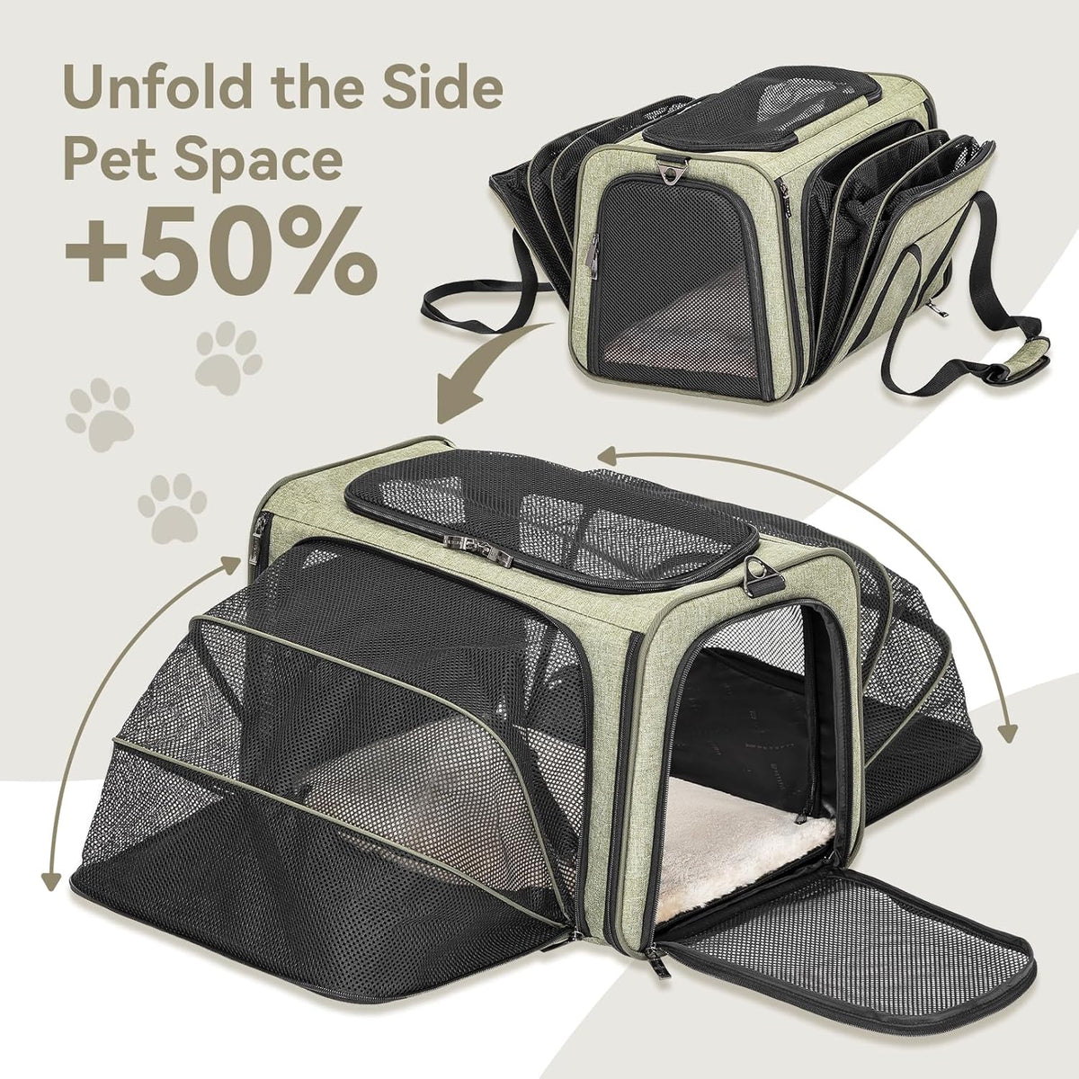Petsfit Expandable Cat Dog Carrier Airline Approved, 17" L x 11" W x 11" H Soft-Sided Portable Pet