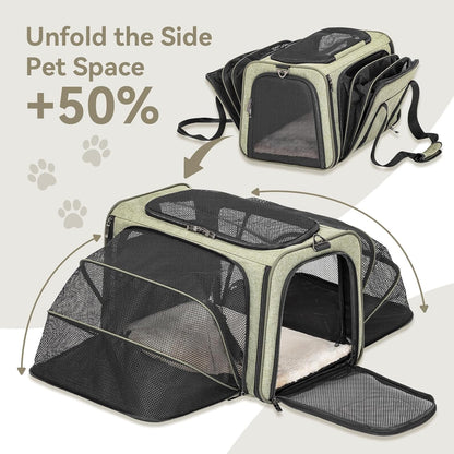 Petsfit Expandable Cat Dog Carrier Airline Approved, 17" L x 11" W x 11" H Soft-Sided Portable Pet