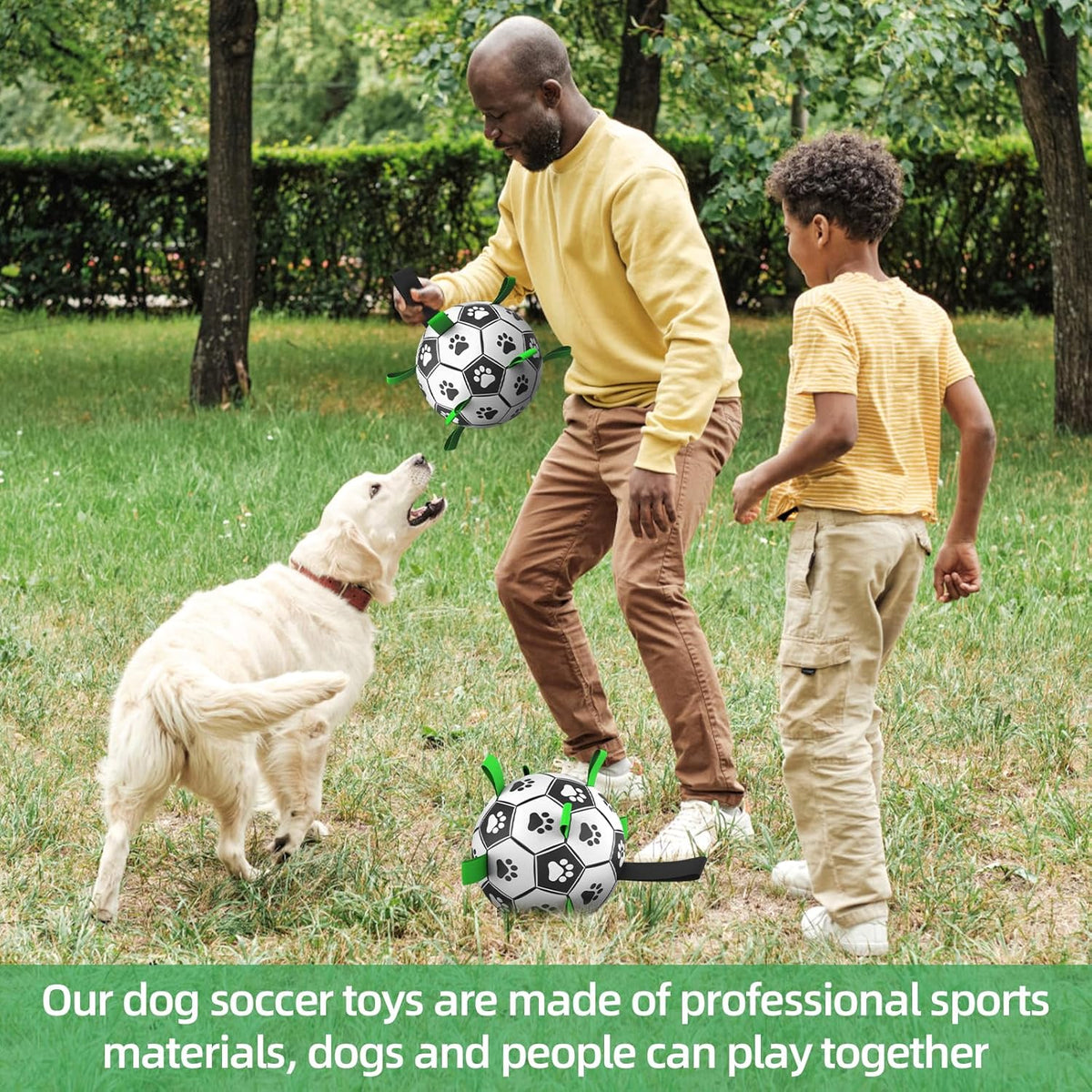 QDAN 2 PCS Dog Toys Soccer Ball Set with Straps, Interactive Dog Toys for Tug of War, Puppy
