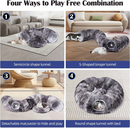 Odoland Cat Tunnels for Indoor Cats with Fluffy Plush Central Cat Couch and 20 Cat Toys, Tunnel Bed