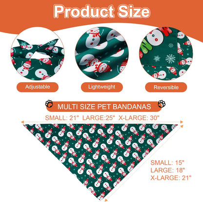 Christmas Dog Bandanas XLarge 3PCS, 6 Pattern Holiday Scarf for Boy and Girl, Triangle Reversible