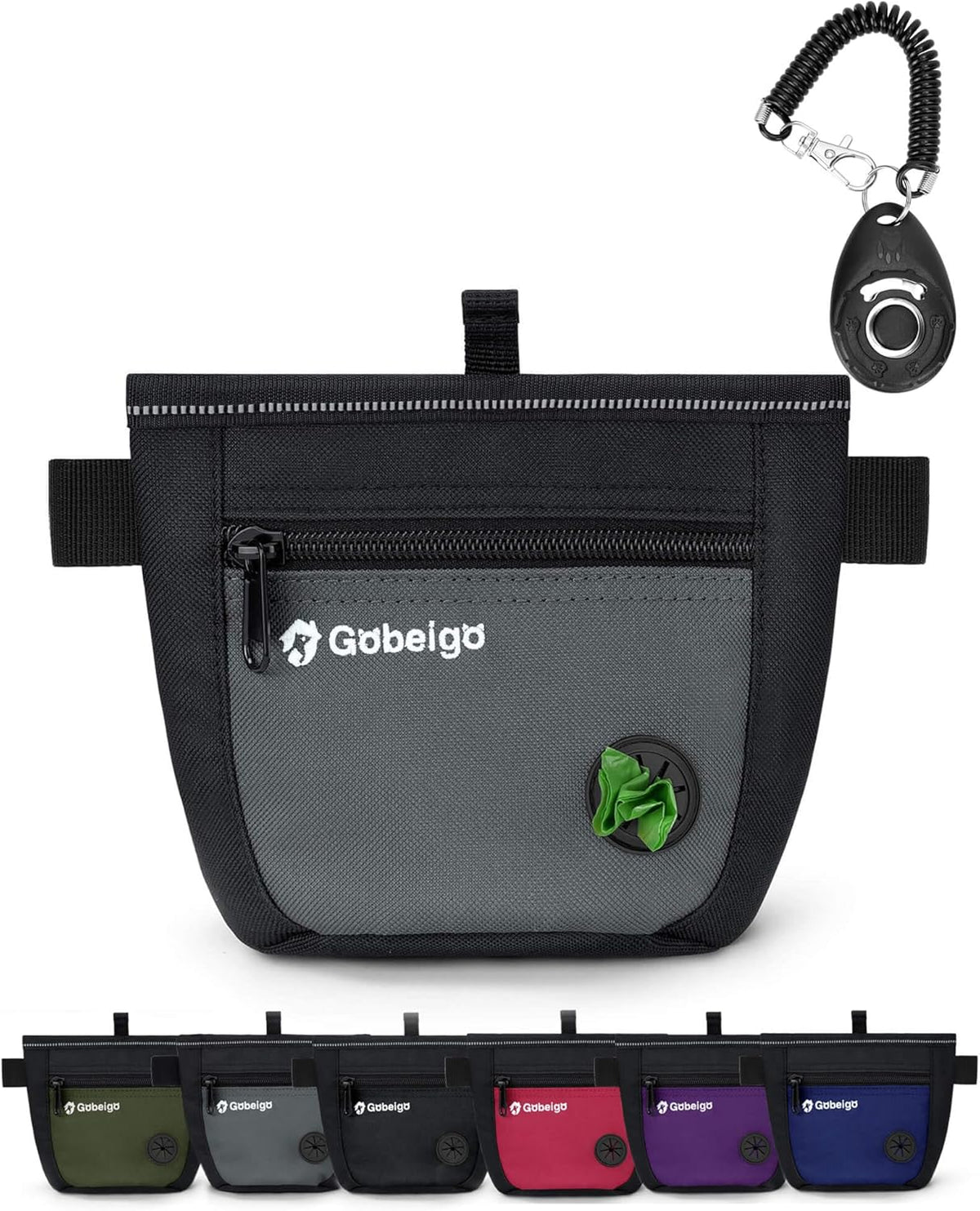 Gobeigo Dog Treat Pouch and Training Clicker, Upgrade Two Magnetic Closure to Prevent Spills, 2 Cup