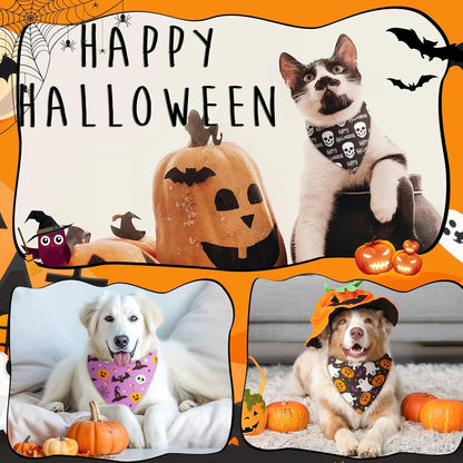 Weewooday 50 Pcs Halloween Dog Bandanas Bulk Pumpkin Ghost Bandanas for Dogs Soft Triangle Bibs