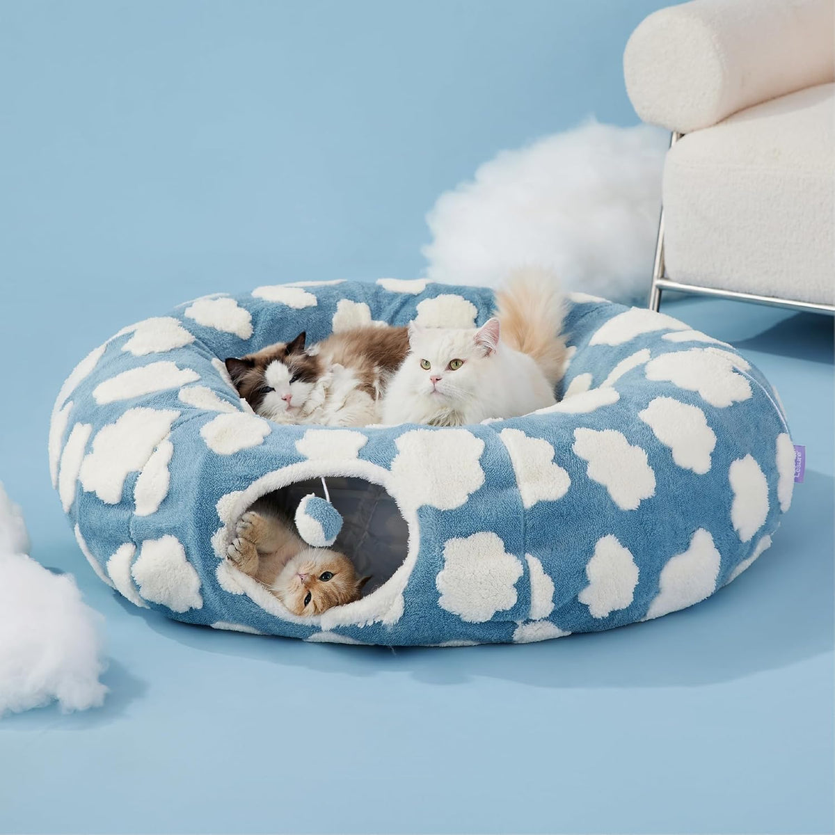 Lesure Large Cat Tunnel Bed - Cute Donut Bed for Indoor Cats with Washable Circle Cushion, Round