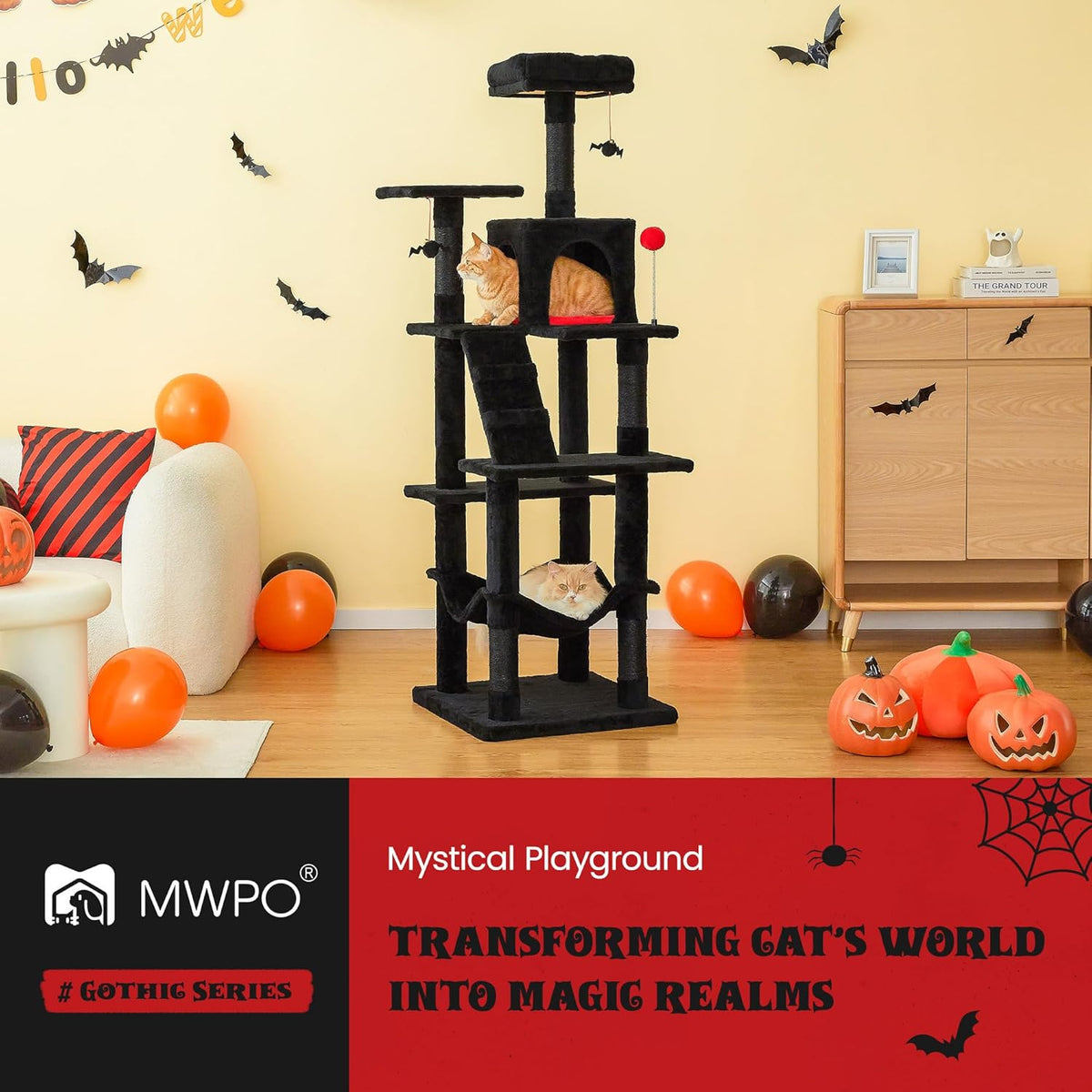 MWPO Gothic Cat Tree for Indoor Cats, 63.8 Inches Multi-Level Cat Tower with Sisal-Covered