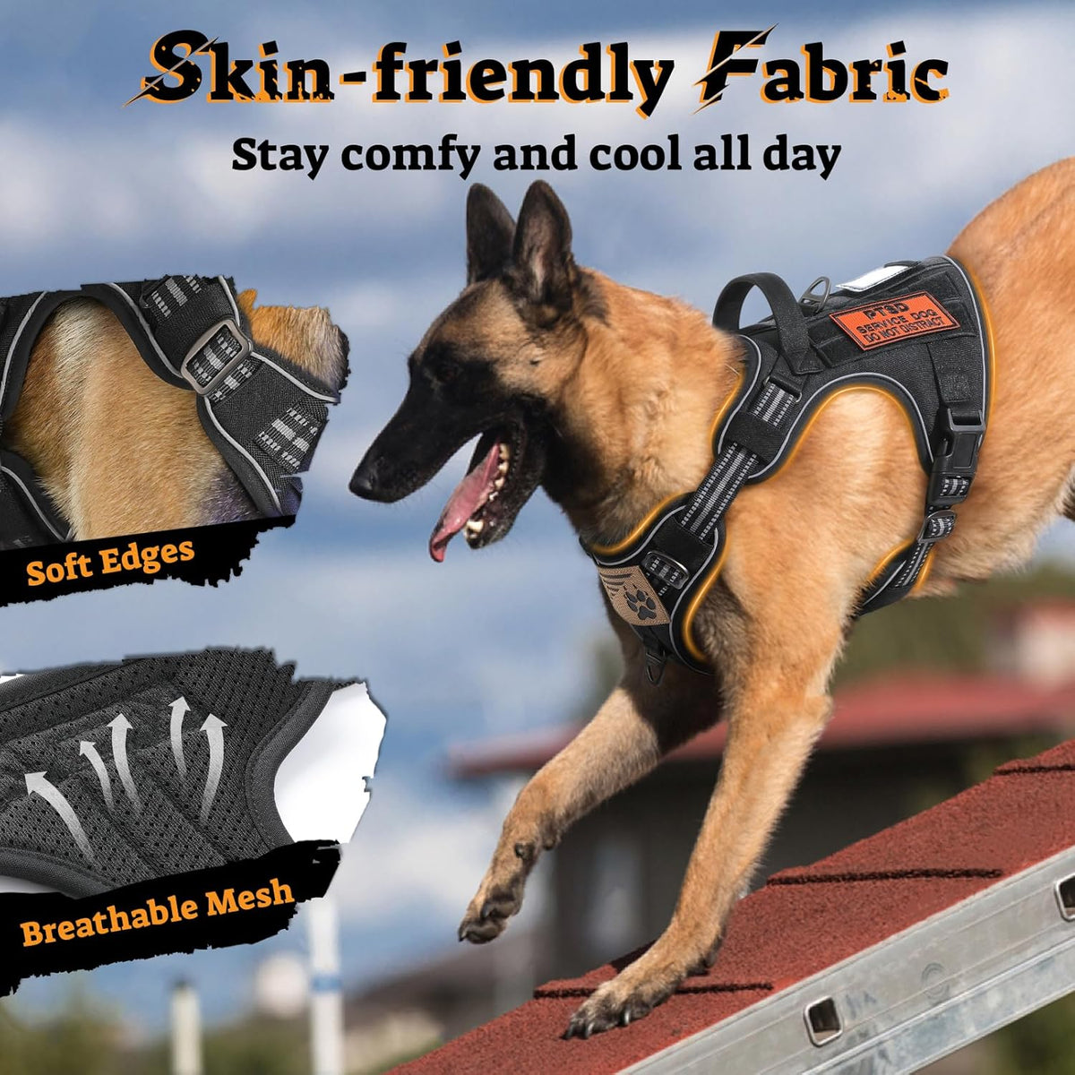 rabbitgoo Dog Harness Medium Sized No Pull, Tactical Service Pet Vest with Molle and Control