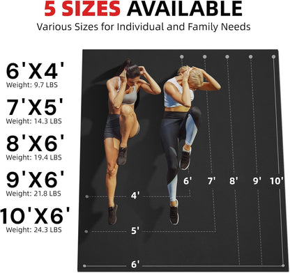 Extra Large Exercise Mat, 10'x6'/9'x6'/8'x6'/7'x5'/6'x4' (8mm/10mm) Thick Workout Mat for Home Gym