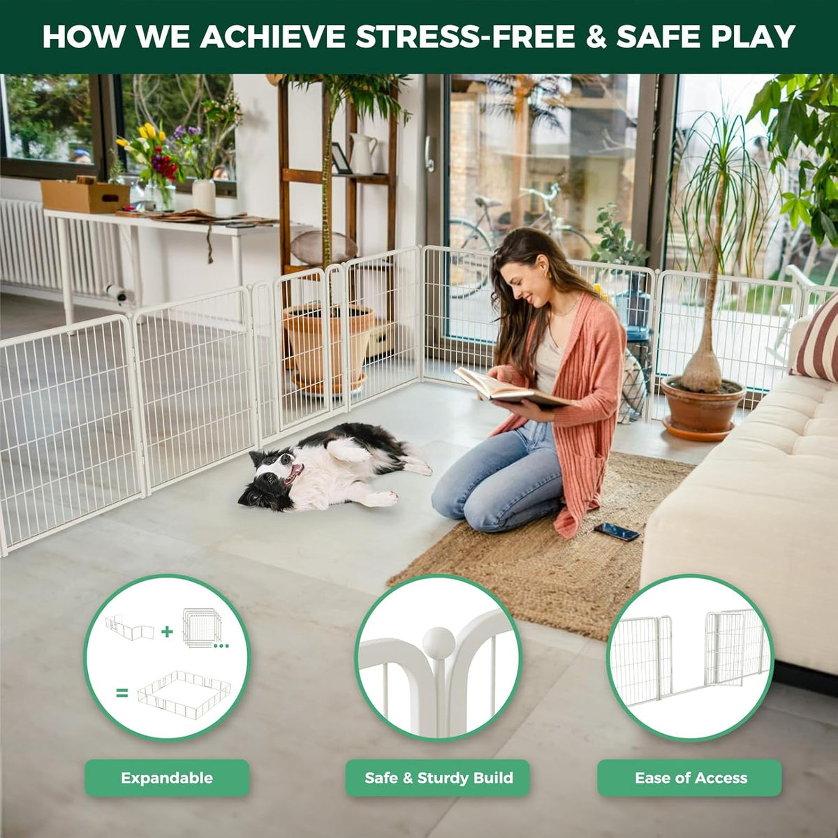 FXW Homeplus Unleashed Indoor Dog Playpen - Stress-Free and Safe Play, Heavy Duty 32 Inch 8 Wire
