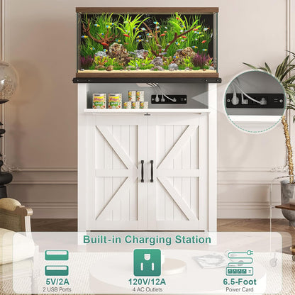 Suadism 20 Gallon Aquarium Stand With Charging Station, Farmhouse Fish Tank Stand, Reptile and
