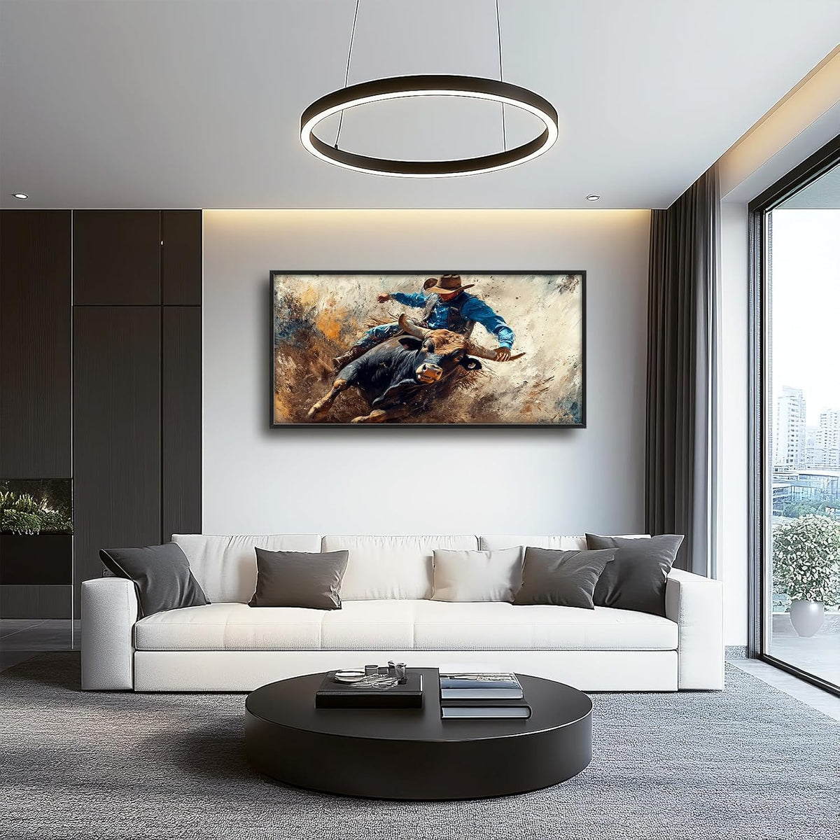 Framed Large Western Cowboy Wall Art, Oversized Rustic Cow Wall Decor for Living Room, Dusty Canvas