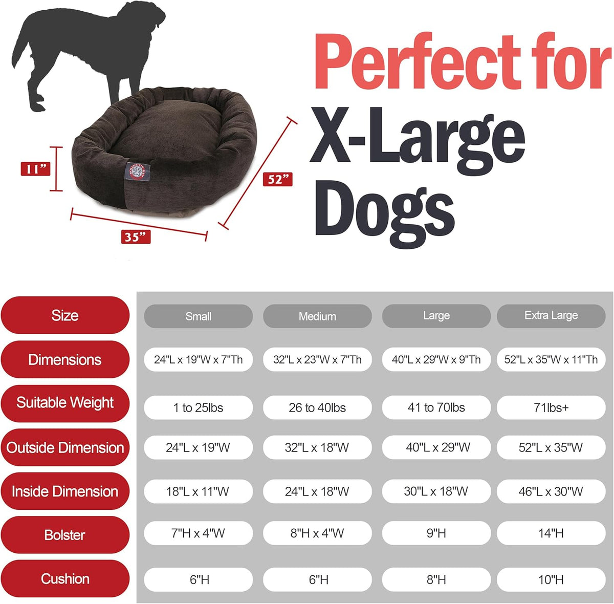 Majestic Pet 52 Inch Micro Velvet Calming Dog Bed Washable 52x35x11 (inch) – Cozy Soft Round Donut