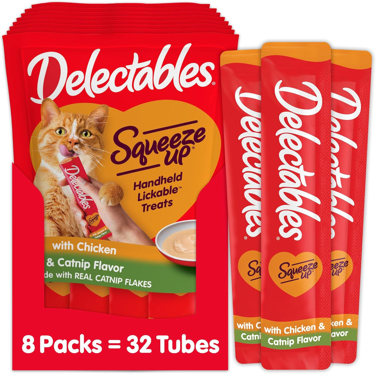Delectables Squeeze Up Creamy Squeezable Puree, Lickable Wet Cat Treats, Grain Free, No Added
