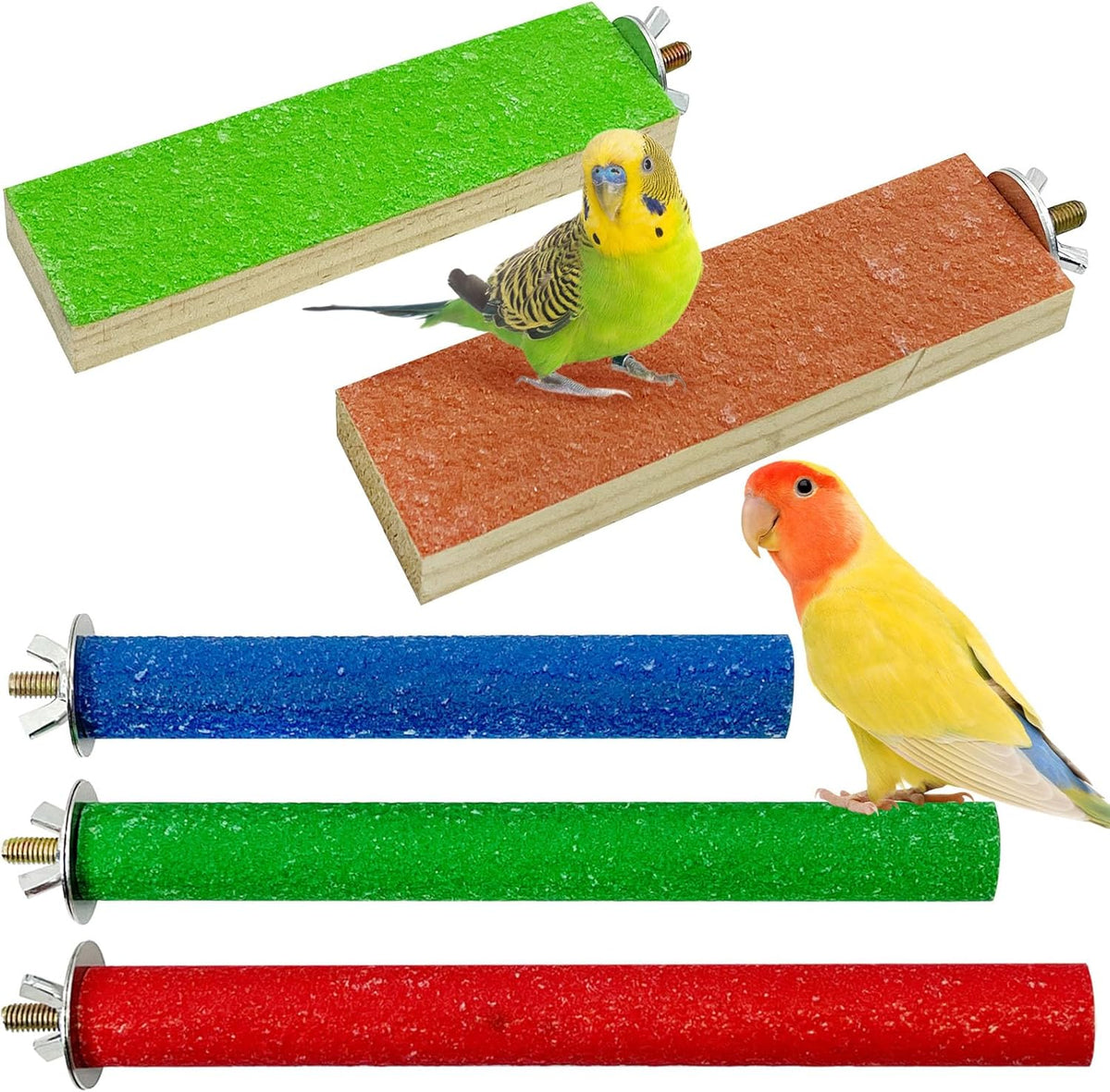 Hamiledyi 5 PCS Bird Perch Stand - Wooden Parrot Perch Stand with Colorful Sand Paw Grinding Stick