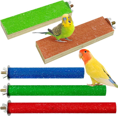 Hamiledyi 5 PCS Bird Perch Stand - Wooden Parrot Perch Stand with Colorful Sand Paw Grinding Stick