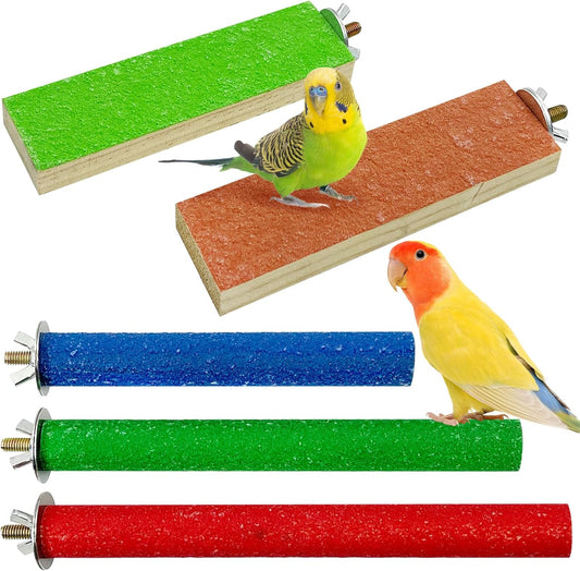 Hamiledyi 5 PCS Bird Perch Stand - Wooden Parrot Perch Stand with Colorful Sand Paw Grinding Stick