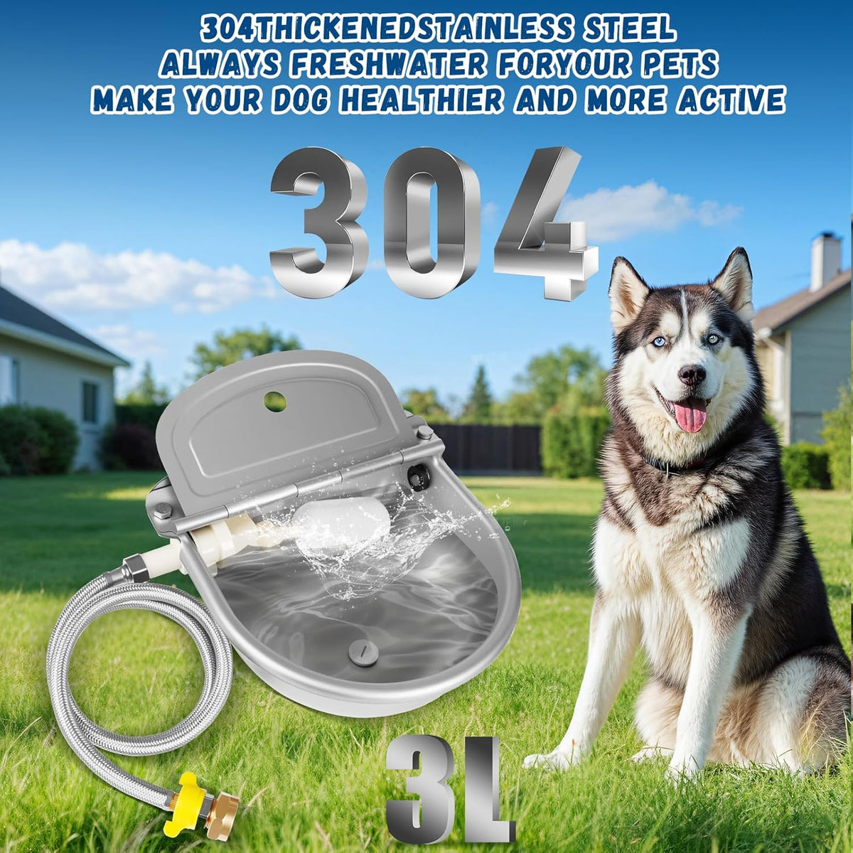 Automatic Water Dispenser for Dogs, Auto Dog Waterer for Outdoor, Stainless Steel Water Bowl