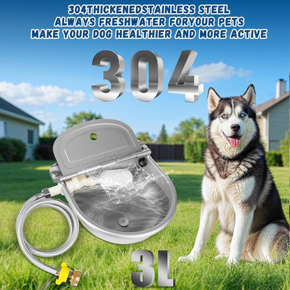 Automatic Water Dispenser for Dogs, Auto Dog Waterer for Outdoor, Stainless Steel Water Bowl
