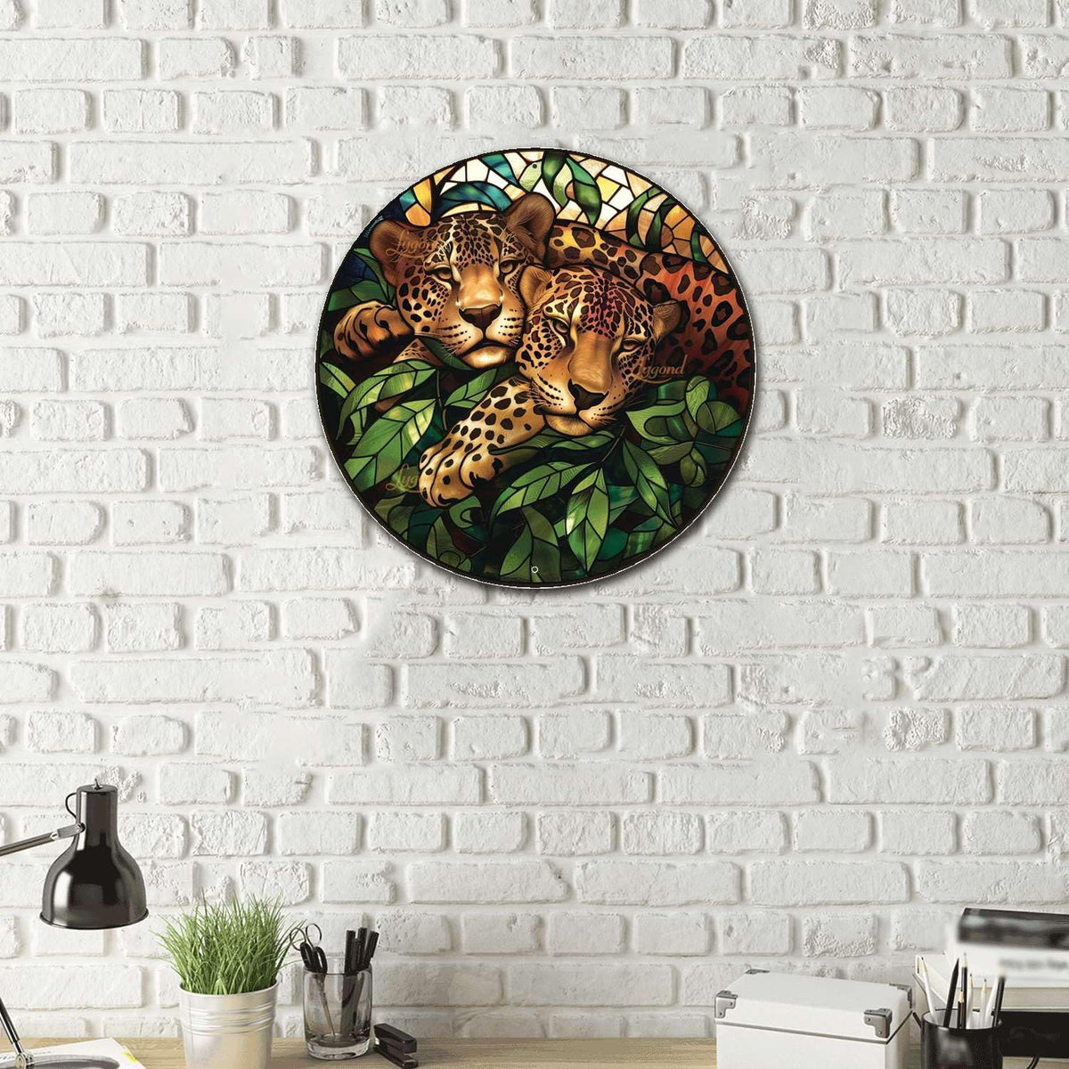 Lygond Metal Tin Circular Stained Glass Jaguar Vintage Club Sign - 1212 Inches