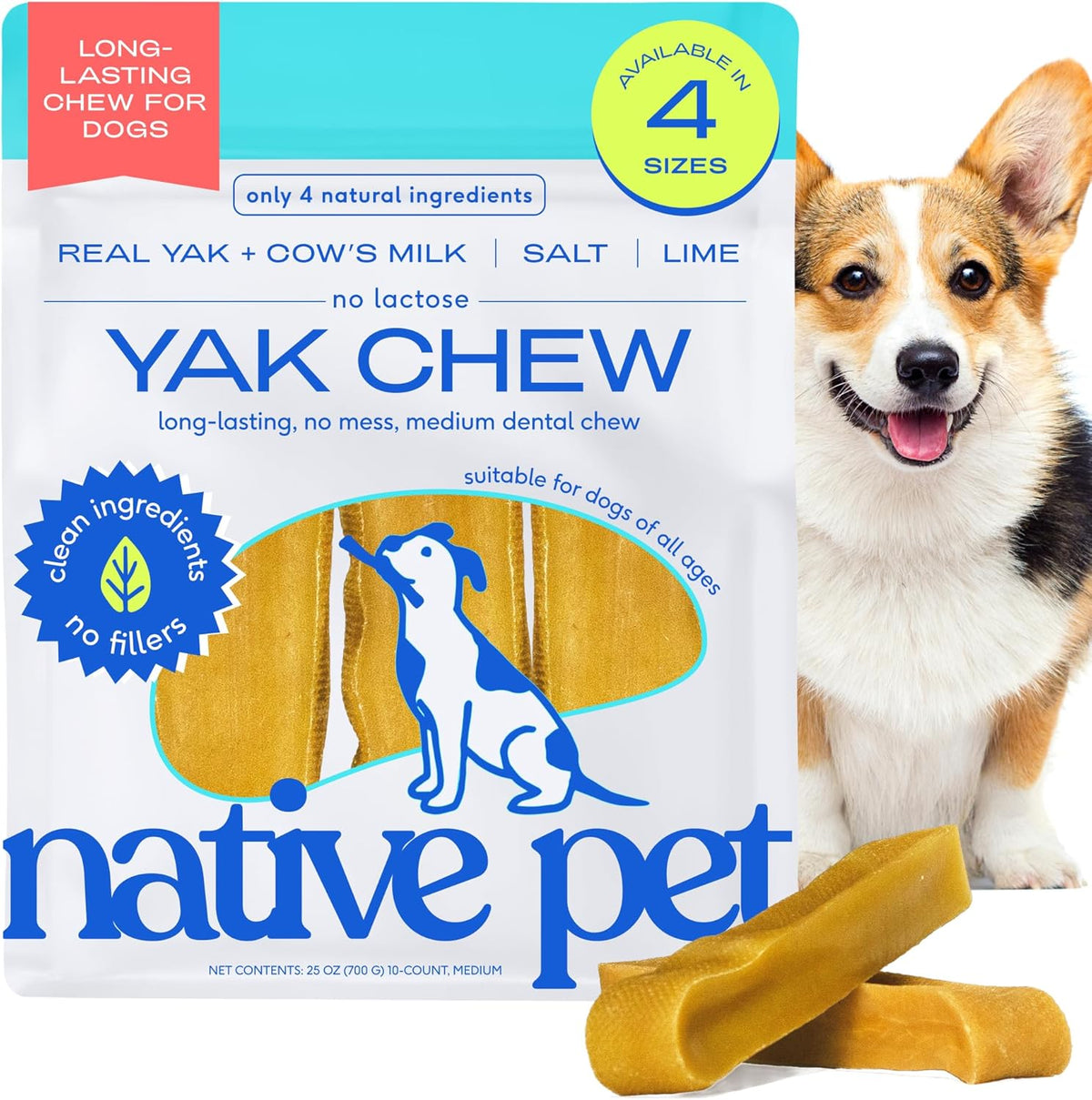 Native Pet Yak Cheese Himalayan Dog Chews - Long Lasting Dental Sticks for Medium Breeds – 100% All