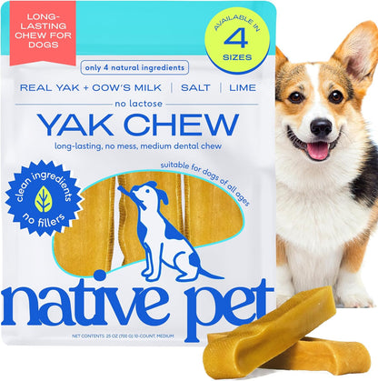 Native Pet Yak Cheese Himalayan Dog Chews - Long Lasting Dental Sticks for Medium Breeds – 100% All