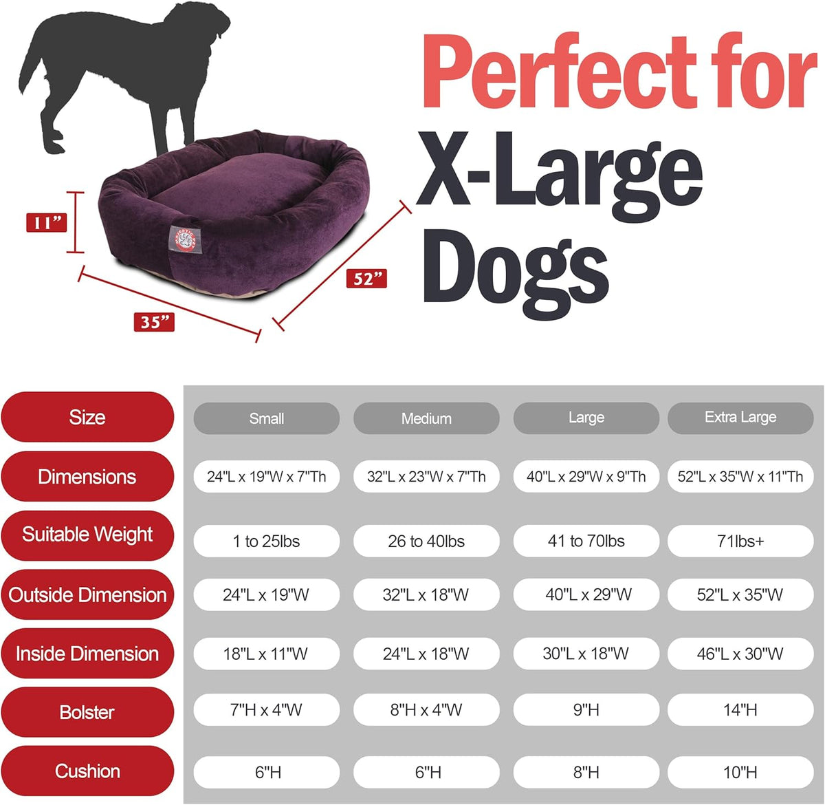 Majestic Pet 52 Inch Micro Velvet Calming Dog Bed Washable 52x35x11 (inch) – Cozy Soft Round Donut