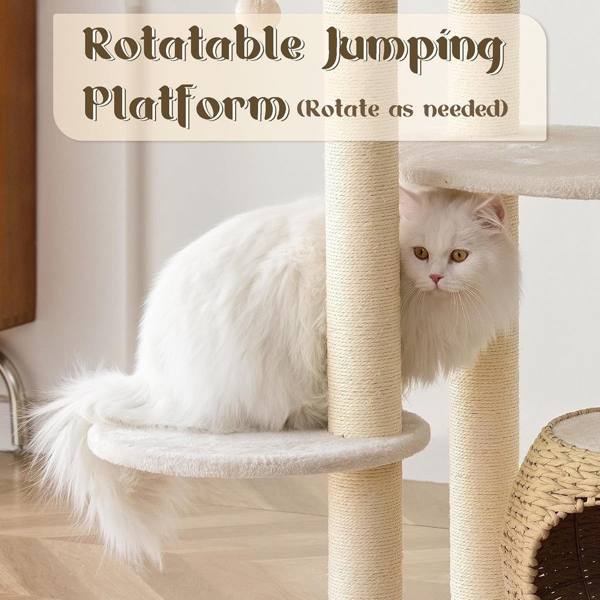 KAMABOKO Modern Cat Tree, 39" Tall Cat Trees for Indoor Cats, Cat Condo Natural Sisal with