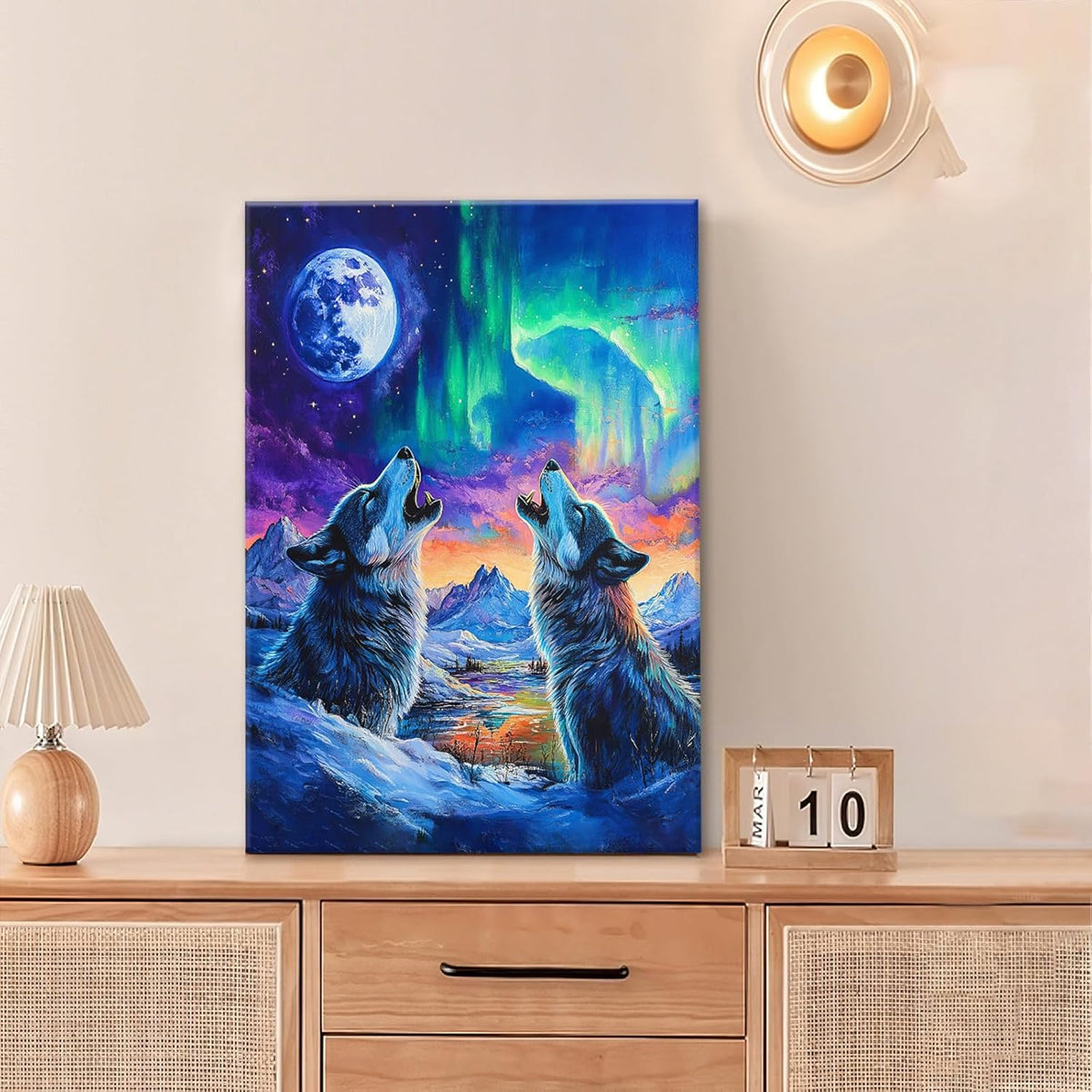 Wolf Wall Art Wolves Canvas Wall Decor Prints Framed Painting Aurora Pictures Gifts Artwork for