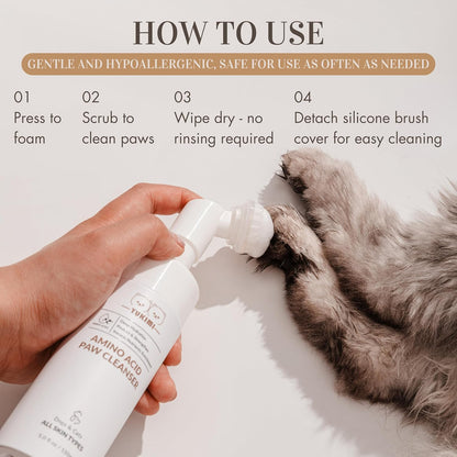YUKIMI Premium Amino Acid Paw Cleanser with Silicone Bristle Brush for Dogs & Cats | Dermatologist