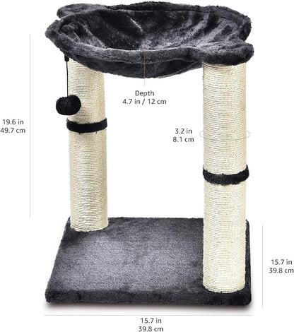 Amazon Basics Cat Condo Tower with Hammock Bed and Scratching Post,Easy to Assemble,Plush